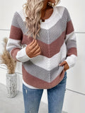 Color Block Crew Neck Sweater, Casual Long Sleeve Sweater For Fall & Winter, Women's Clothing