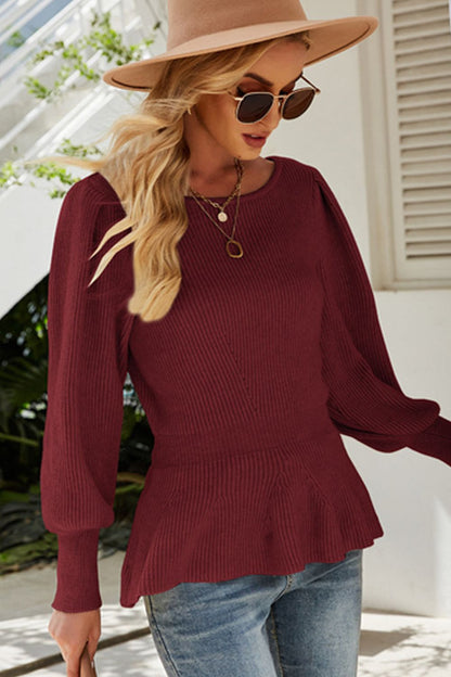 elveswallet Lantern Sleeve Crop Knitting Sweater