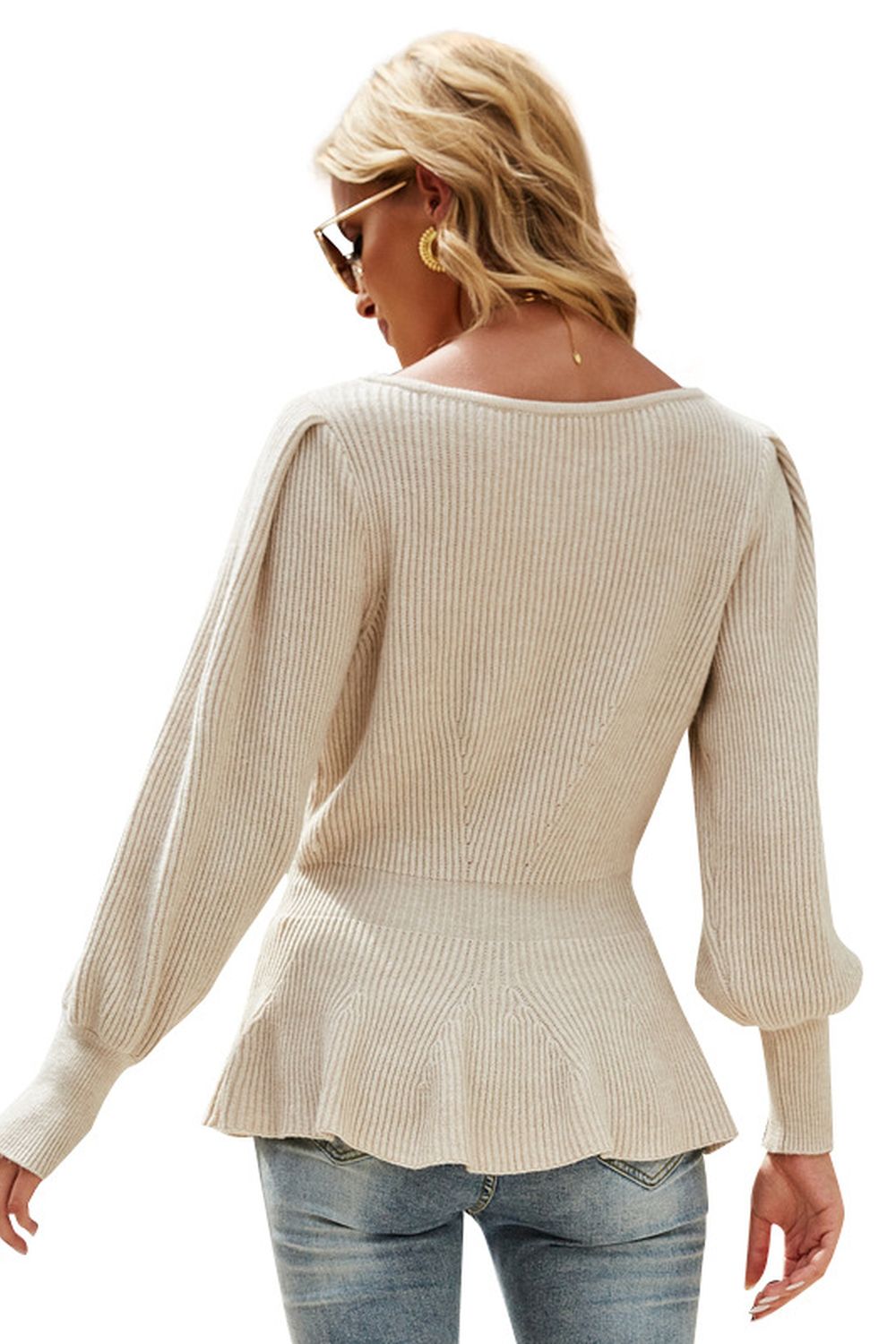 elveswallet Lantern Sleeve Crop Knitting Sweater