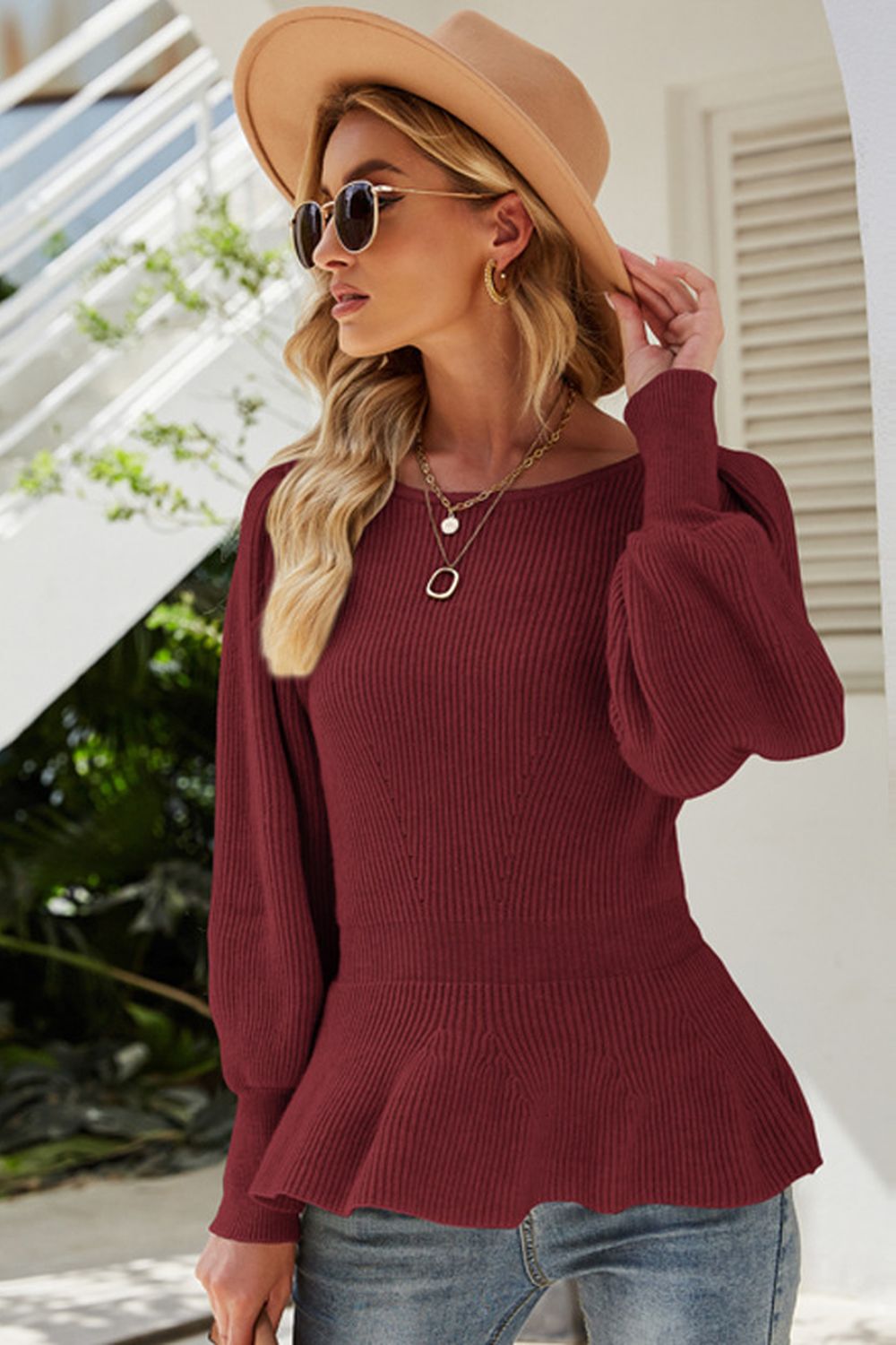 elveswallet Lantern Sleeve Crop Knitting Sweater