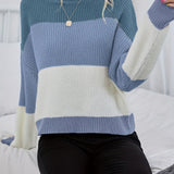 elveswallet  Color Block Crew Neck Pullover Sweater, Casual Long Sleeve Drop Shoulder Sweater, Women's Clothing