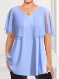 elveswallet  Plus Size Elegant Top, Women's Plus Solid Cape Sleeve Cut Out Medium Stretch Blouse