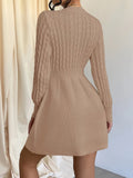 Solid Cable Knit Sweater Dress, Casual Crew Neck Long Sleeve Dress, Women's Clothing