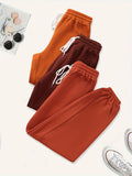 elveswallet  3 Pack Plus Size Basic Pants, Women's Plus Solid Elastic Drawstring High Stretch Sweatpants Three Piece Set
