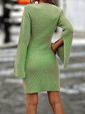 elveswallet  Split Long Sleeve Sweater Dress, Elegant Solid Crew Neck Dress, Women's Clothing