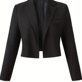 elveswallet  Solid Cropped Blazer, Elegant Lapel Long Sleeve Work Office Outerwear, Women's Clothing