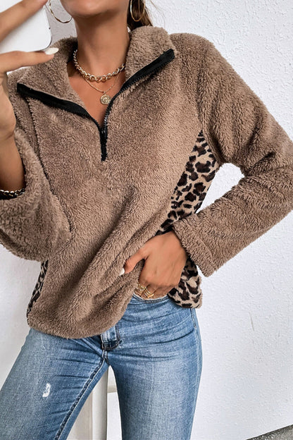 elveswallet Lapel Patchwork Leopard Print Sweater