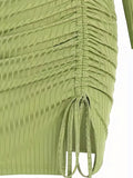Solid Halter Neck Dress, Sexy Long Sleeve Drawstring Dress, Women's Clothing