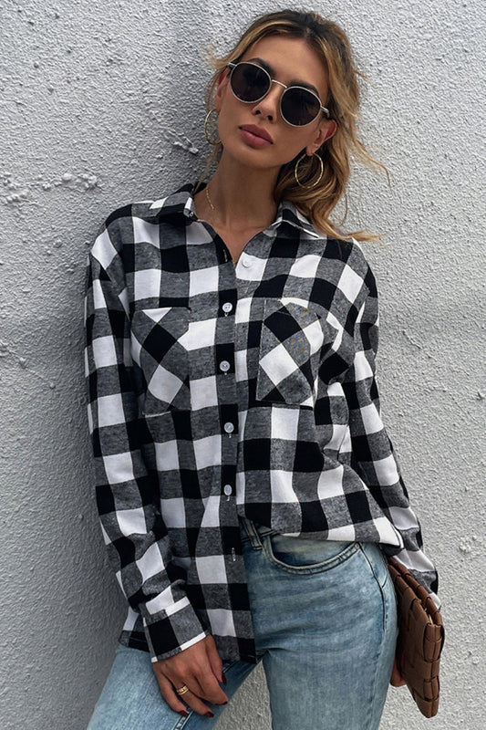 elveswallet Black And White Plaid Long-Sleeved Shirt