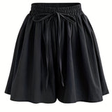 elveswallet  Boho Wide Leg Drawstring Shorts, Casual Dual Pockets Smocked Waist Shorts, Women's Clothing