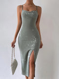 Bodycon Midi Cami Dress, Summer Sleeveless Dress For Nightclub, Party, Bar, Women's Clothing