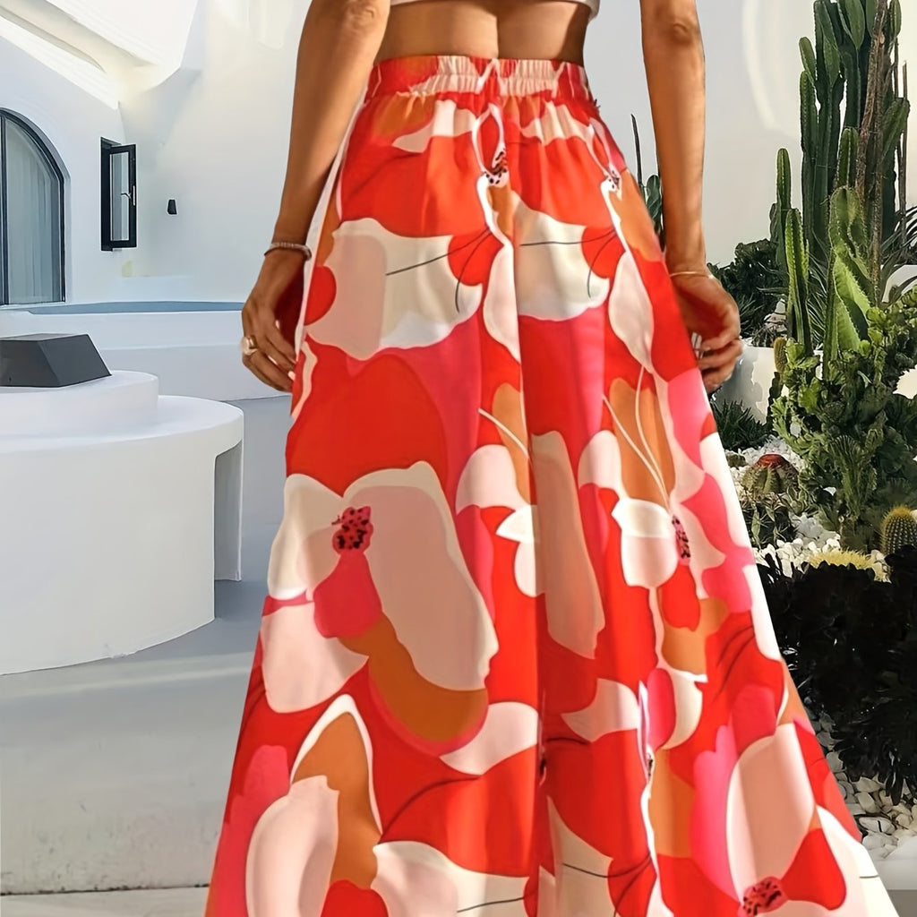 elveswallet  Floral Print High Waist Skirt, Casual Skirt For Spring & Summer, Women's Clothing