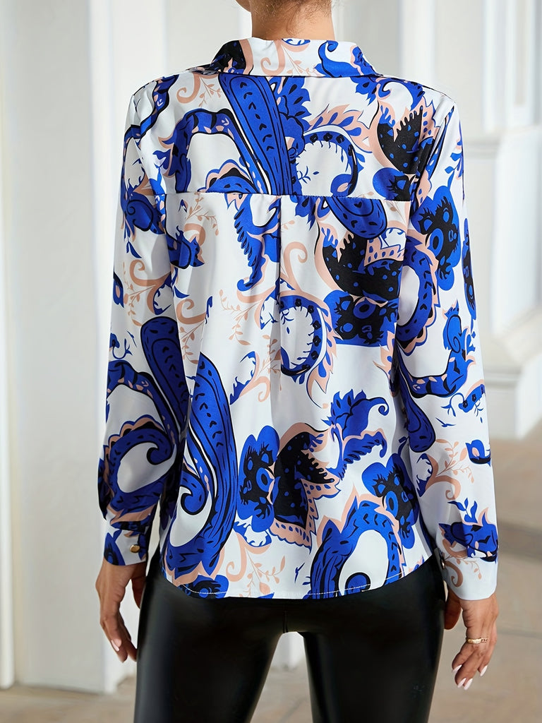 Floral Print Shirt, Button Down Long Sleeve Shirt, Casual Every Day Tops, Women's Clothing