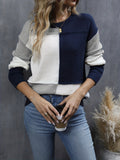 Color Block Simple Knit Sweater, Crew Neck Casual Long Sleeve Sweater, Women's Clothing