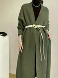 Solid Open Front Knit Cardigan, Elegant Long Sleeve Oversized Sweater Coat, Women's Clothing