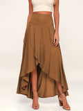 elveswallet  Solid Asymmetrical Hem Skirt, Boho Skirt For Spring & Summer, Women's Clothing