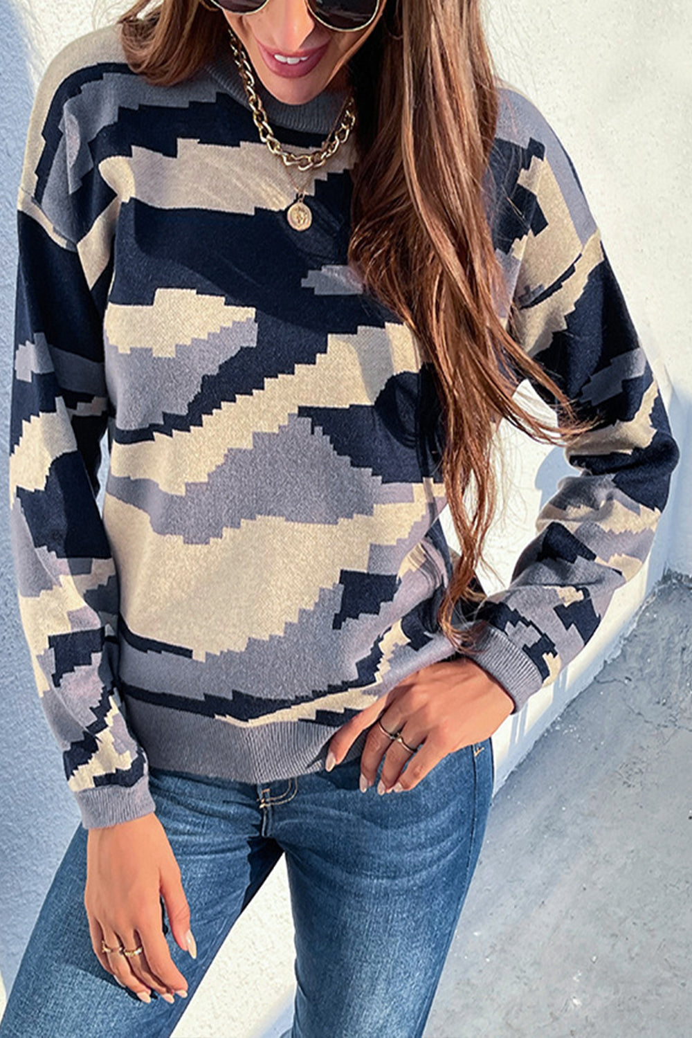 elveswallet Round Neck Camouflage Leopard Sweater