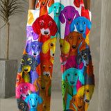 elveswallet  Plus Size Cartoon Dog Print High Rise Wide Leg Pants, Women's Plus Loose Fit Wide Leg Pants