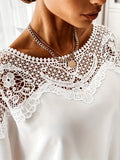 Lace Splicing Batwing Sleeve Blouse, Casual Solid Off Shoulder Summer Blouse, Women's Clothing