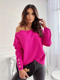 kkboxly  Cold Shoulder Chain Strap Blouse, Causal Long Sleeve Asymmetrical Blouse, Women's Clothing