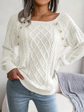 elveswallet  Solid Crew Neck Knitted Top, Casual Loose Long Sleeve Pullover Sweater For Spring & Fall, Women's Clothing