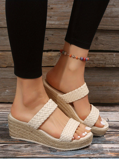 elveswallet Double Strap Open Toe Espadrilles Wedge Sandals