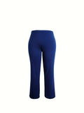 elveswallet  Plus Size Casual Pants, Women's Plus Solid Straight Leg Medium Stretch Elastic High Rise Pants