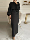 elveswallet  Keyhole Lantern Sleeve Abaya Kaftan, Modest Solid Simple Maxi Kaftan, Women's Clothing