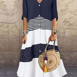 elveswallet  Plus Size Casual Dress, Women's Plus Colorblock Half Sleeve V Neck Maxi Shirt Dress