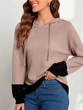 elveswallet  Color Block Drawstring Hoodie, Casual Long Sleeve Hoodies Sweatshirt, Women's Clothing