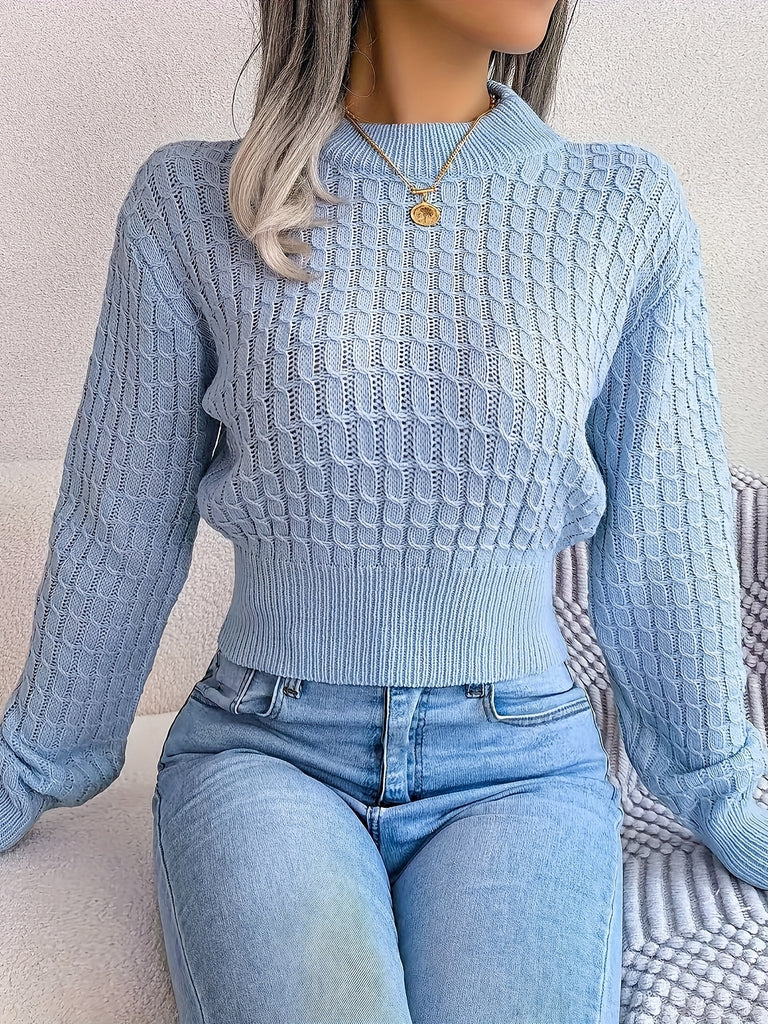 elveswallet  Cable Pattern Pullover Sweater, Casual Long Sleeve Sweater For Fall & Winter, Women's Clothing