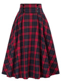 elveswallet  High Waist Button Plaid Ruffled Hem Skirt, Vintage Loose Stylish Midi Skirt, Women's Clothing