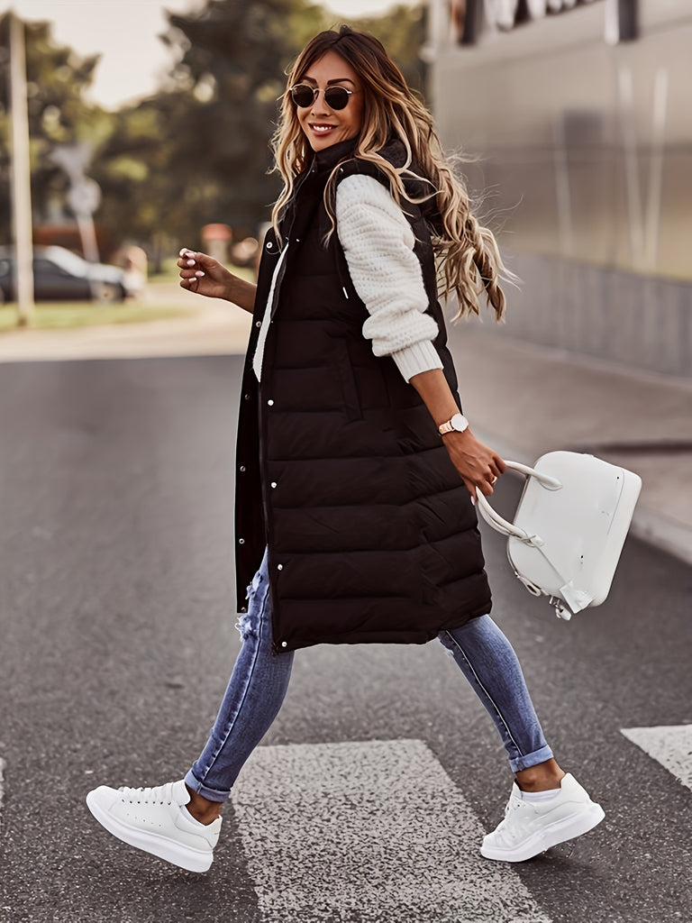 Oversized Sleeveless Parka, Solid Casual Coat For Winter & Fall, Women's Clothing
