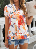 elveswallet  Abstract Print V Neck Blouse, Casual Short Sleeve Summer Blouse, Women's Clothing