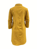 Minimalist Dual Pockets Button Shirt Dress, Casual Long Sleeve Dress For Spring & Fall, Women's Clothing