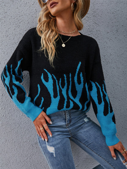 elveswallet Knitted Round Neck Printed Sweater