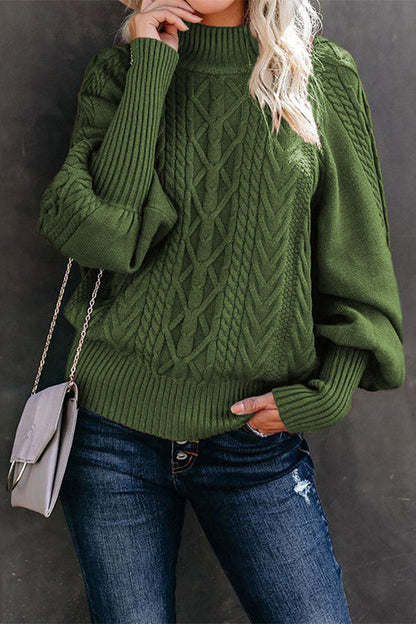 elveswallet Mid-high Neck Cable Knit Pullover Sweater