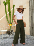 elveswallet  Smocked Waist Wide Leg Pants, Casual Loose Pants For Spring & Summer, Women's Clothing