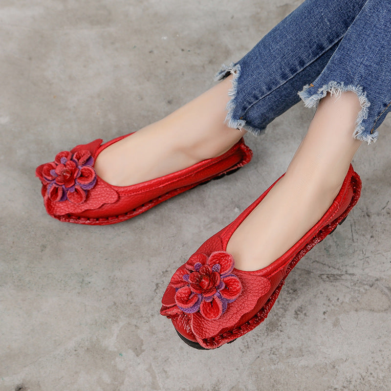 elveswallet Ethnic Floral Genuine Leather Handcrafted Flat Shoes