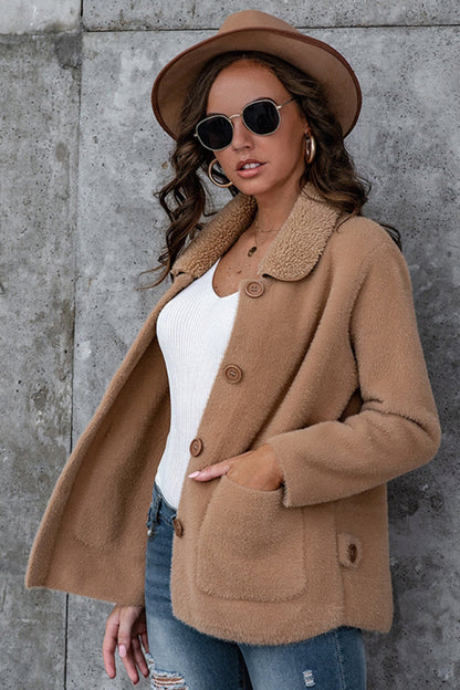 elveswallet Lapel Solid Color Buttons Thicken Coat