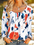 elveswallet  Plus Size Casual Top, Women's Plus Floral Print Long Sleeve Round Neck Ruched Top