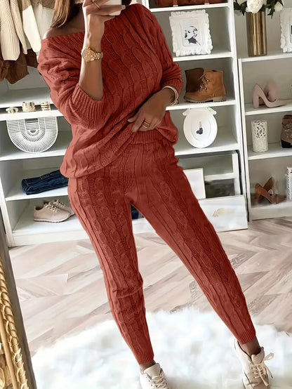 elveswallet Knitted Matching Sweater & Pants Outfits Two-piece Set