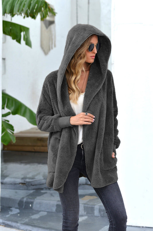 elveswallet Plush Mid-Length Lapel Hooded Jacket