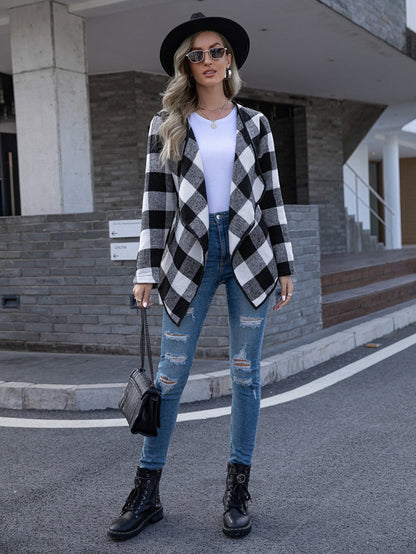 elveswallet Plaid Tie Waist Suit Jacket