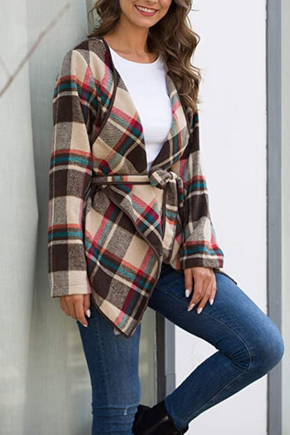 elveswallet Plaid Tie Waist Suit Jacket