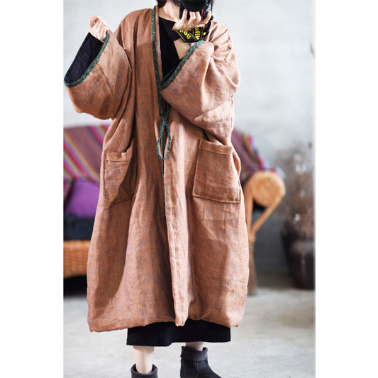 ELVESWALLET 2025 Plain year Weiyang 1909/light autumn, linen, autumn and winter solid color cotton Mori retro temperament cardigan cotton robe trench coat