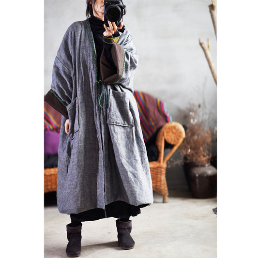 ELVESWALLET 2025 Suannian Weiyang 1910/light autumn, linen, autumn and winter solid color cotton Mori retro temperament cardigan cotton robe trench coat