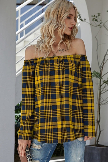 elveswallet Off-the-shoulder Check Sweater