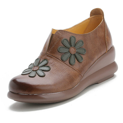 elveswallet Leather Embroider Flower Wedges Loafers