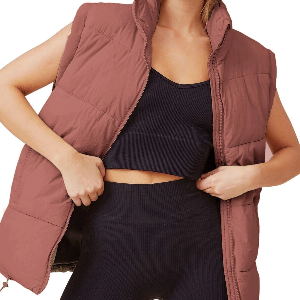 Solid Zip Up Vest, Casual Sleeveless Simple Versatile Vest, Women's Clothing